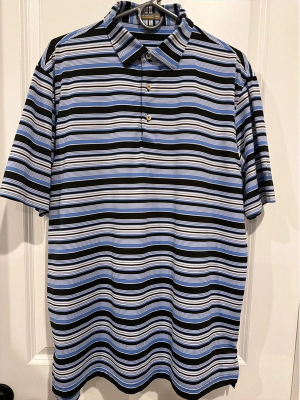 Peter Millar Summer Comfort Men’s Medium Striped Golf Polo Blue Black White